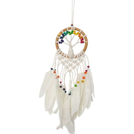 Wall Hanging Wooden Bead Tree w/ Macrame Chakra Medium (Each)
