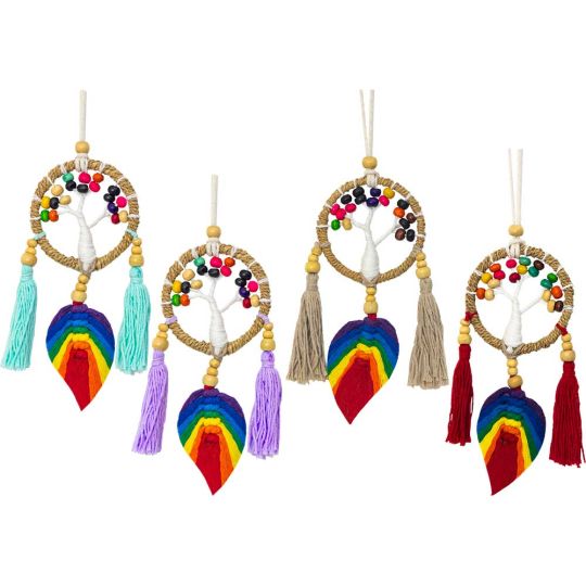 Wall Hanging BohoTwine Wrapped Wooden Bead Tree w/ Macrame Leaf (Each)