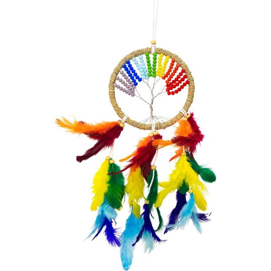 Dreamcatcher Twine Wrapped Beaded Chakra Tree (Each)