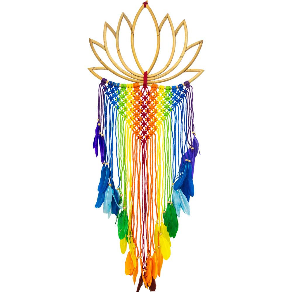BAMBOO Wall Hanging Boho Lotus w/ Macrame Chakra (Each)
