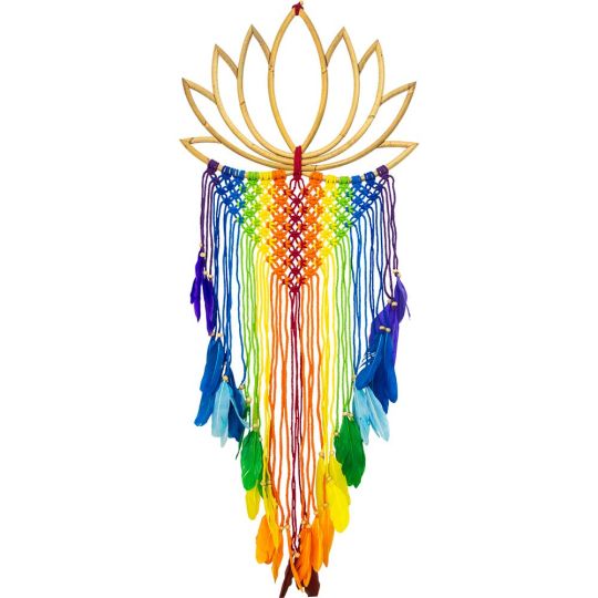 Bamboo Wall Hanging Boho Lotus w/ Macrame Chakra (Each)