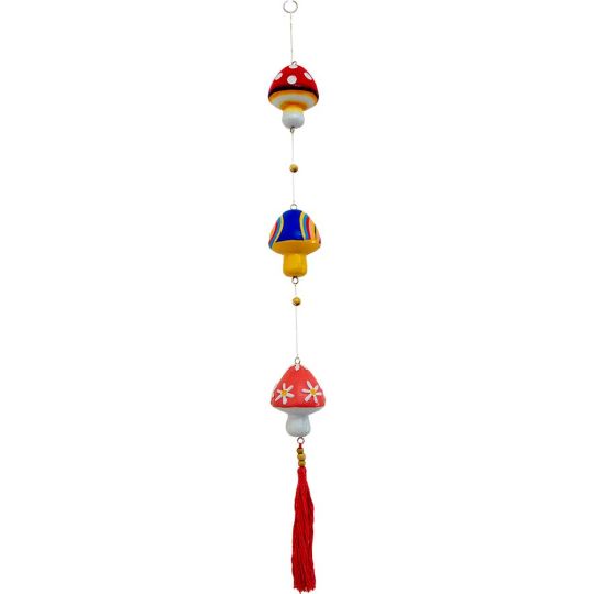Wooden Wall Hanging String - Mushrooms w/ Tassel (Each)