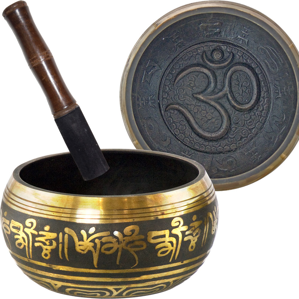 Embossed Singing Bowl Medium Om Black & GOLD (Each)