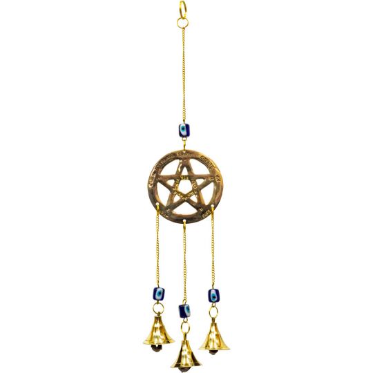 Brass Bell Chime - Pentacle w/ Evil Eye Beads (Each)
