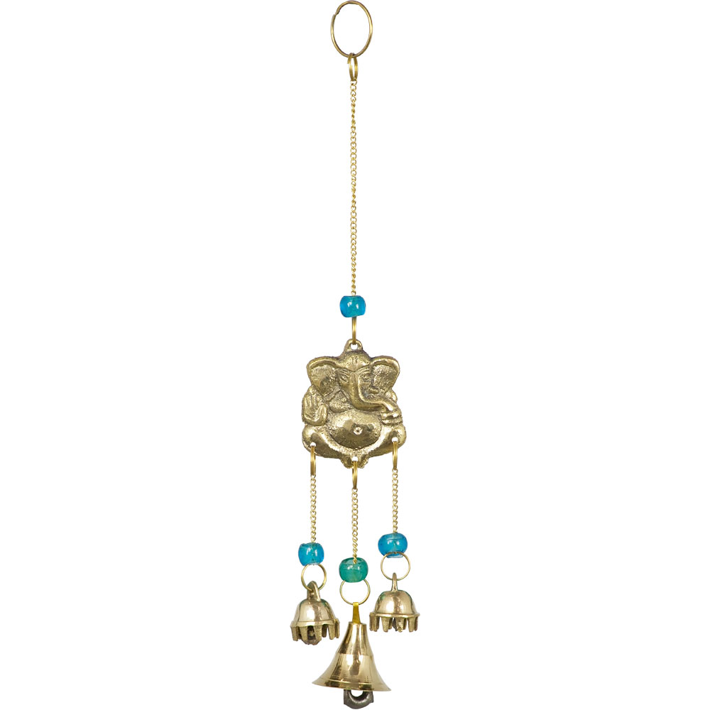 Brass Bell Chime  Ganesh with Blue BEADS  (each)