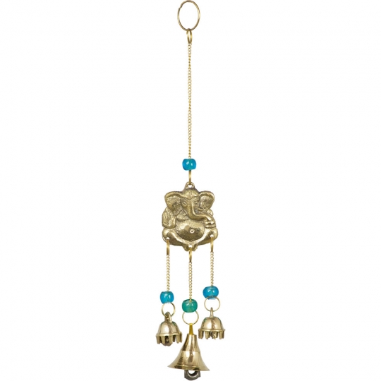 Brass Bell Chime  Ganesh with Blue Beads  (each)