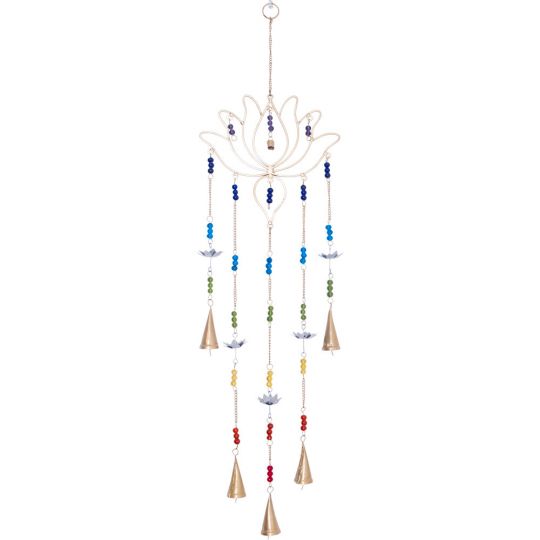 Brass Bell Chime - Lotus w/ Glass Chakra Beads (Each)