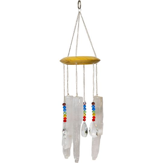 Selenite & Crystal Suncatcher Mobile w/ Chakra Beads (Each)