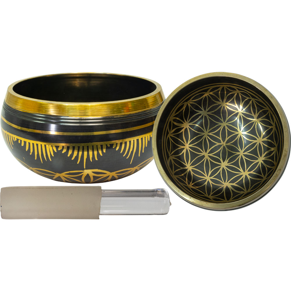 Colored Singing Bowl Small - FLOWER of Life - Black (Each)