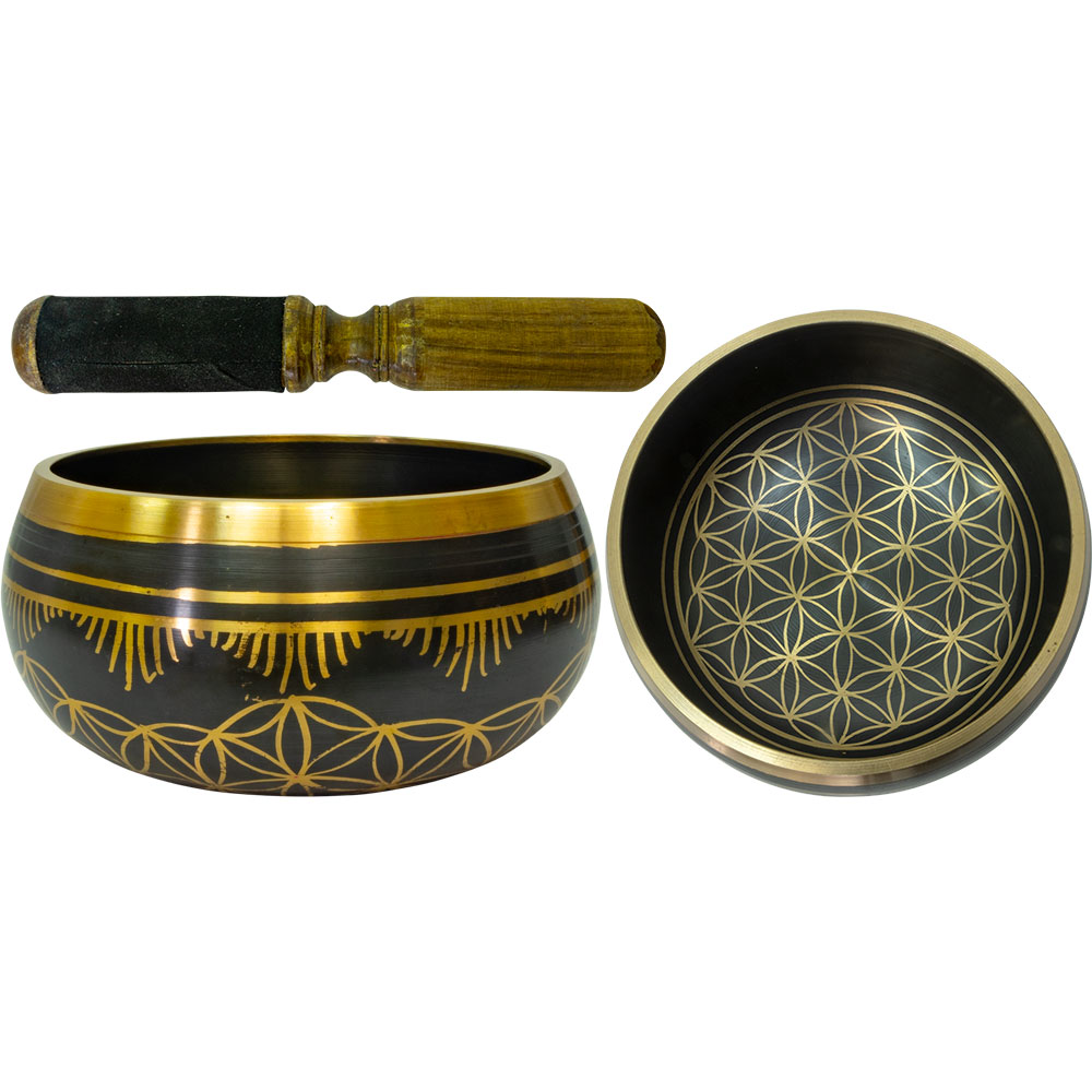 Colored Singing Bowl Large - FLOWER of Life - Black (Each)