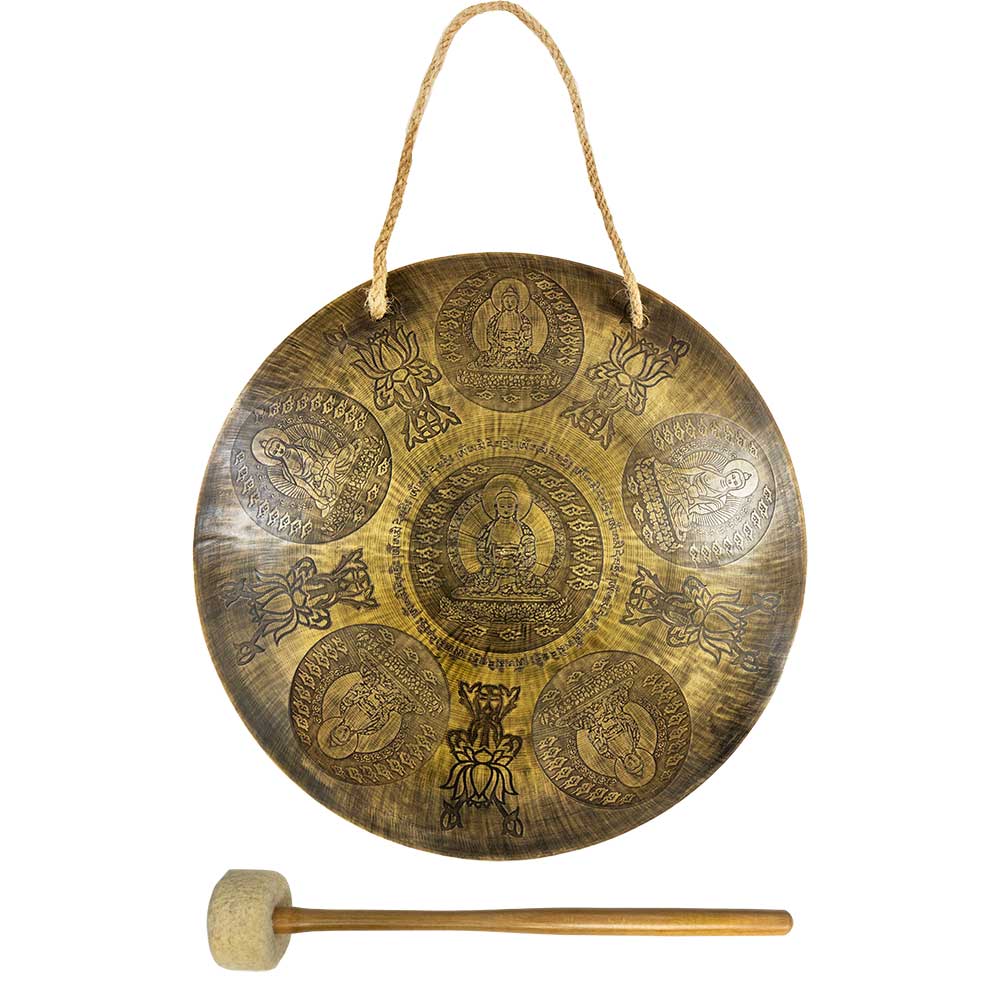 Ancient DESIGN Handcrafted Meditation Gong 12in - Buddha (Each)