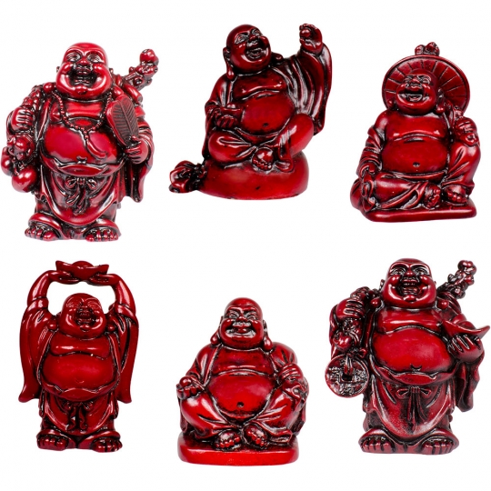 Polyresin Feng Shui Figurines 2-inch Buddha Redstone (Set of 6)