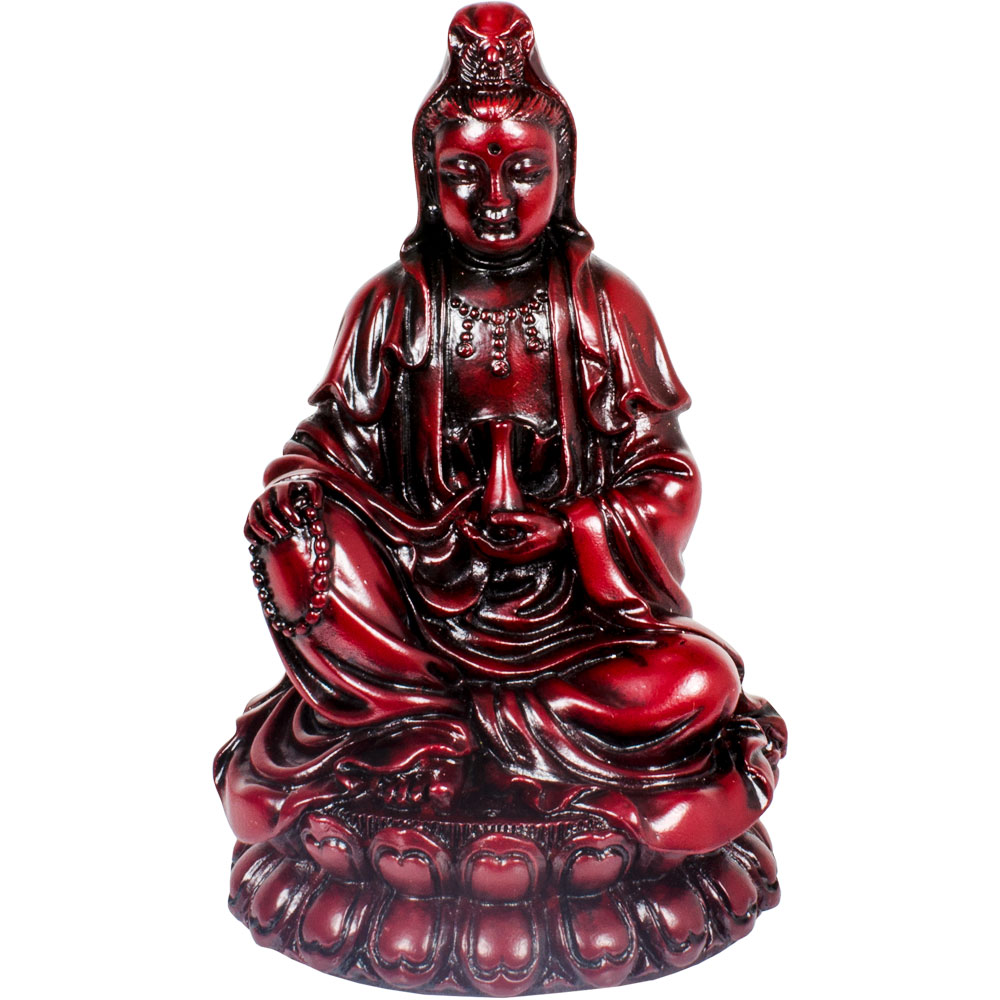 Polyresin FIGURINE 3.75-inch Meditating Quan Yin Redstone (each)