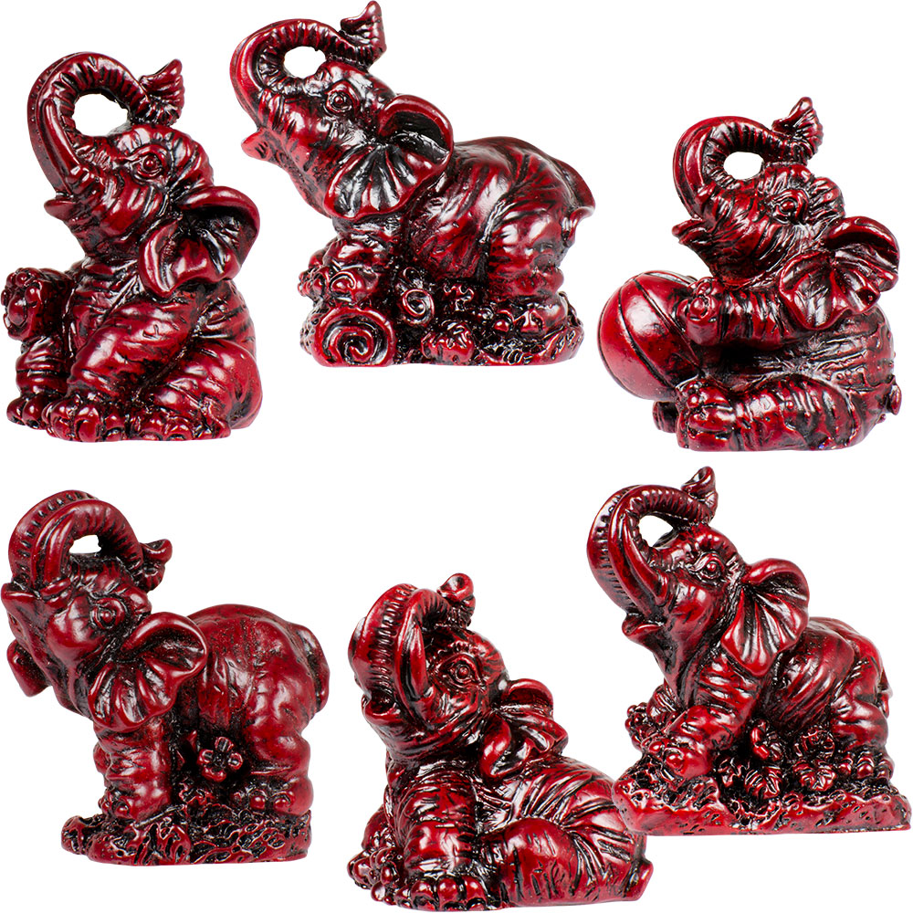 Polyresin Feng Shui FIGURINE Elephants - Red (Set of 6)