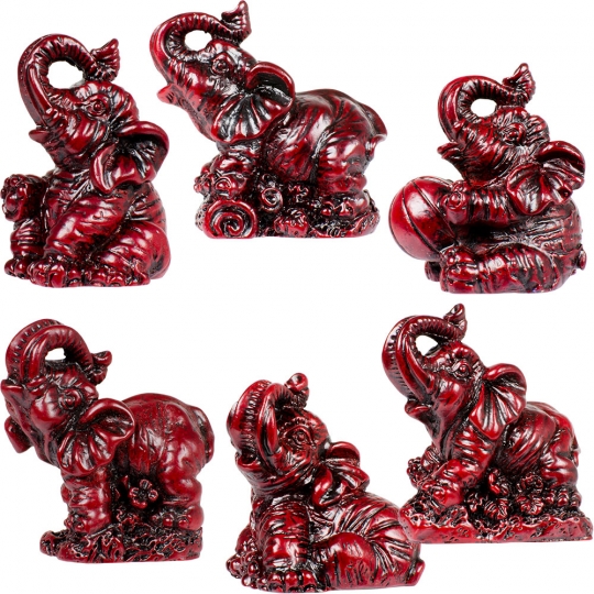 Polyresin Feng Shui Figurine Elephants - Red (Set of 6)