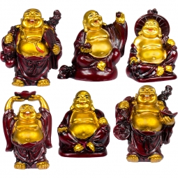 Polyresin Feng Shui Figurine 2-inch Buddha Gold & Red (Set of 6)
