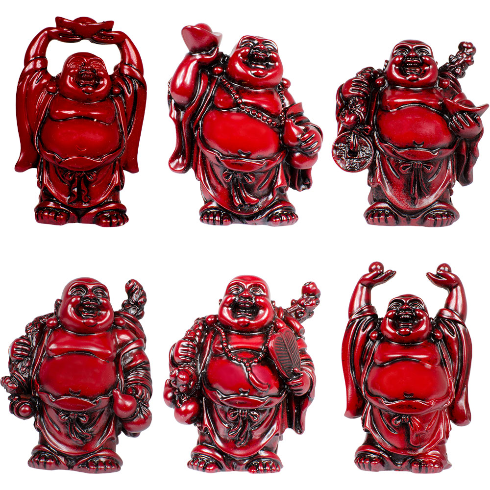 Polyresin Feng Shui FIGURINE 3-inch Buddha Red (Set of 6)