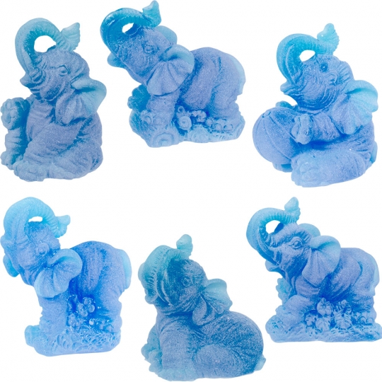 Frosted Acrylic Feng Shui Figurines Elephants Blue (Set of 6)