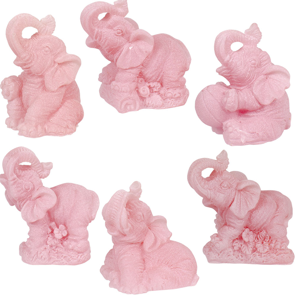 Frosted Acrylic Feng Shui FIGURINEs  Elephants Pink (Set of 6)
