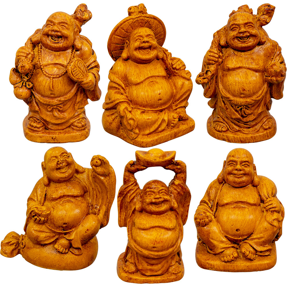 Polyresin Feng Shui FIGURINEs 2-inch Buddha - Wood/Brown (Set of 6)