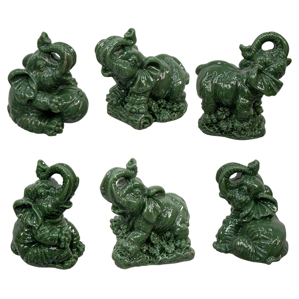 POLYRESIN Feng Shui Figurine Elephants - Jade (Set of 6)