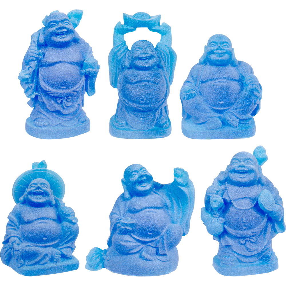 Frosted Acrylic Feng Shui FIGURINE 1-inch Buddha Blue (Set of 6)