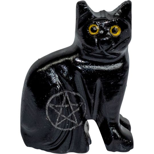 Spirit Animal 1.25 - inch Cat Black Onyx w/ Pentacle (Pack of 6)