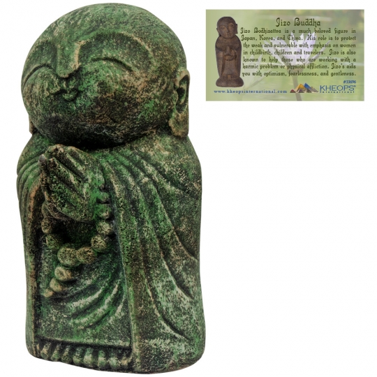 Volcanic Stone Statue -  Praying Jizo Buddah - Green (Each)