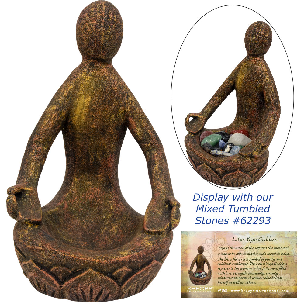 Volcanic stone Statue - Lotus Yoga Goddess - GOLD/Red (Each)