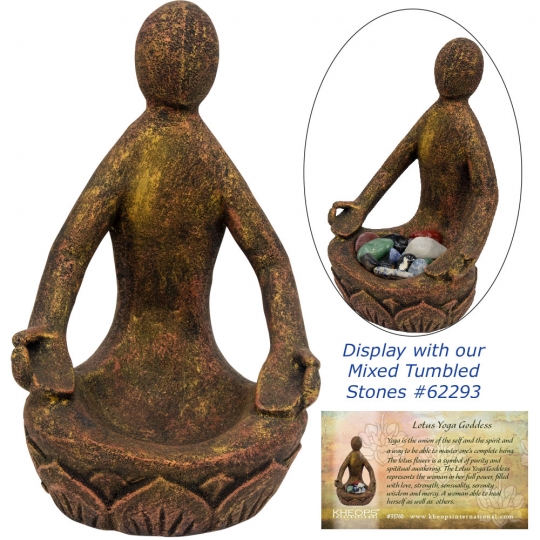 Volcanic stone Statue - Lotus Yoga Goddess - Gold/Red (Each)