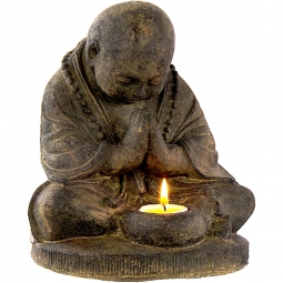 Volcanic Stone Statue T-Light Holder Praying Monk (Each)