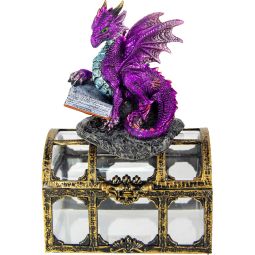 Polyresin Dragon on Treasure Chest - Purple w/ Book (Each)