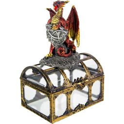Polyresin Dragon on Treasure Chest - Red w/ Shield (Each)