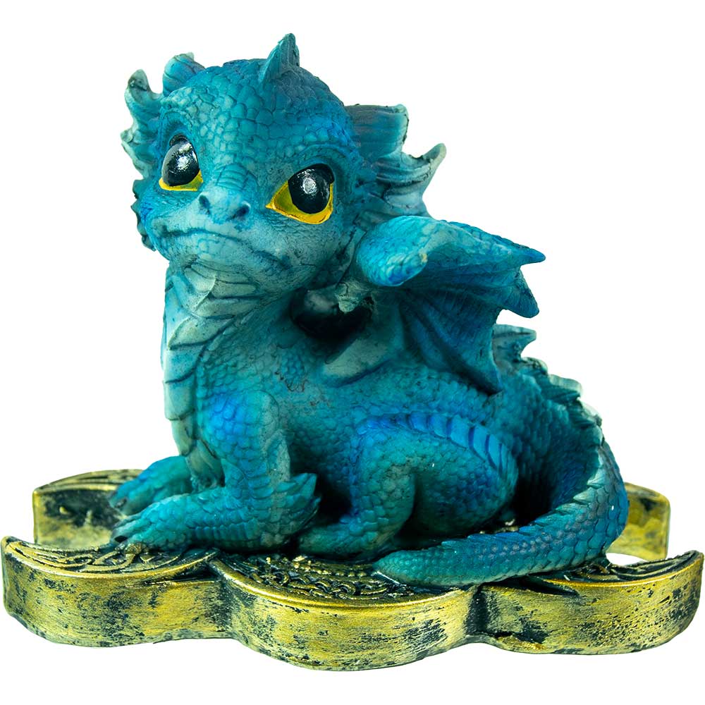 Polyresin Baby Dragon Figurine - On Celtic Triple Moon (Each