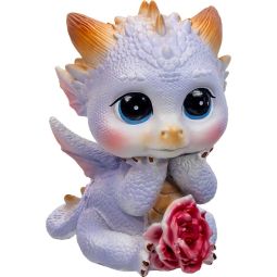 Polyresin Mythical Baby Dragon Figurine - Posing Pink Rose (Each)