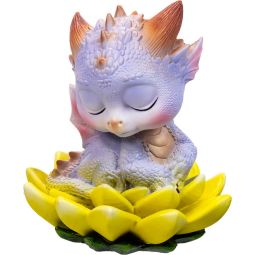 Polyresin Mythical Baby Dragon Figurine - Sleeping Yellow Lotus (Each)