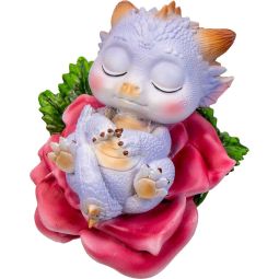 Polyresin Mythical Baby Dragon Figurine - Sleeping Pink Lotus (Each)