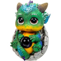 Polyresin Mythical Baby Dragon Figurine - Sitting in Shell w/ Sphere (Each)