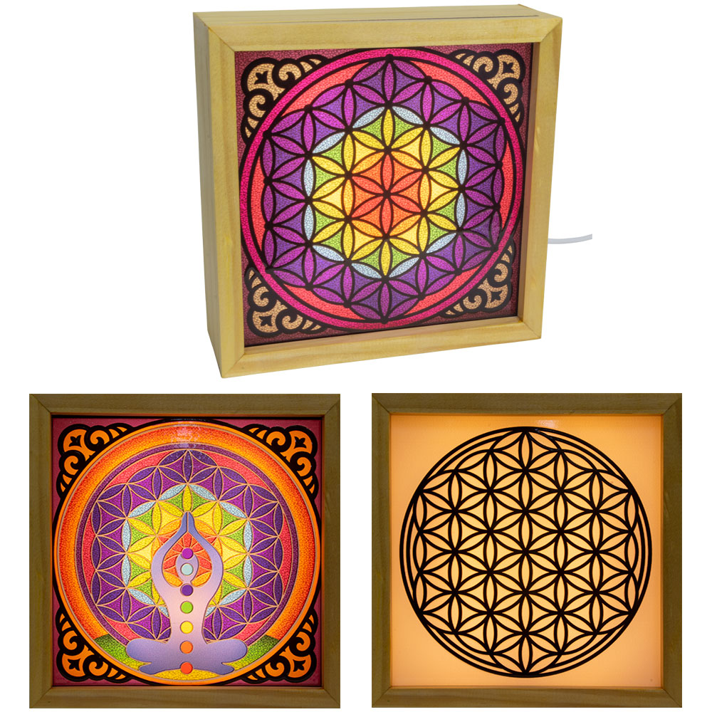 Wood Light Box w/ Changeable Glass & USB - FLOWER of Life (Each)