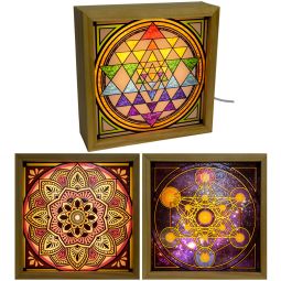 Wood Light Box w/ Changeable Glass & USB - Sacred Geometry (Each)