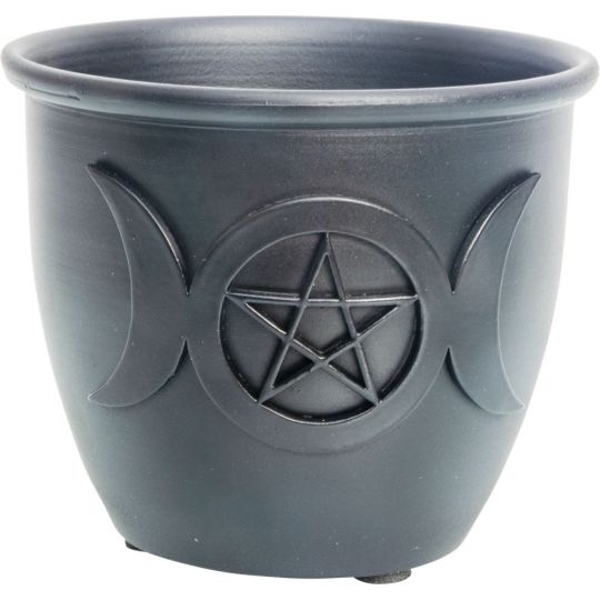 Metal Smudge Pot - Triple Moon w/ Pentacle Small (Each)