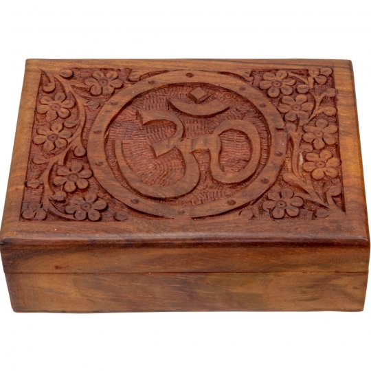 Wood Box Velvet Lined Filigree Om Dark Brown (each)