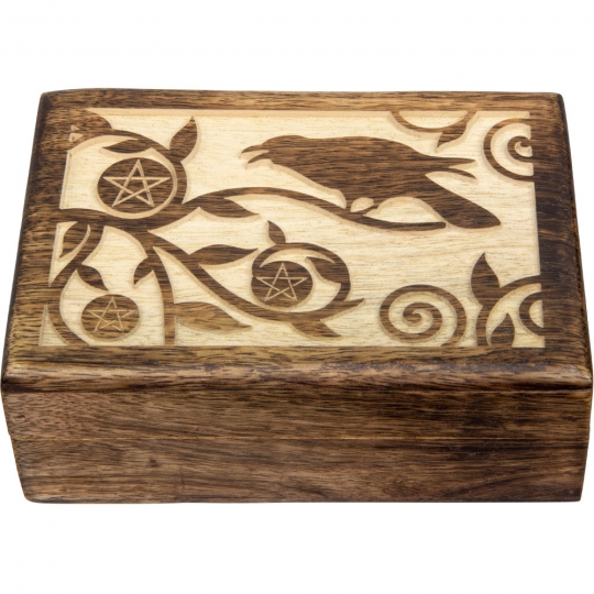 Carved Wood Box - Raven (Each)