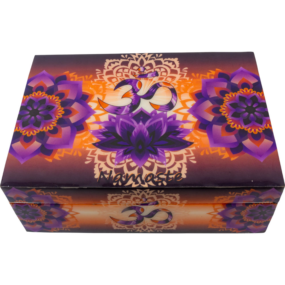 Wooden Box Printed VELVET Lined - Om Namaste (Each)