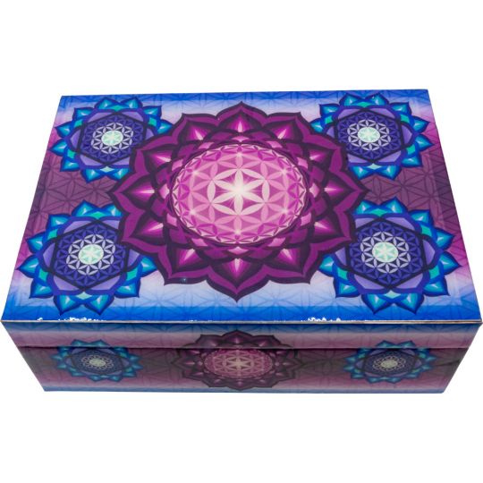 Wooden Box Printed Velvet Lined - Flower of Life (Each)