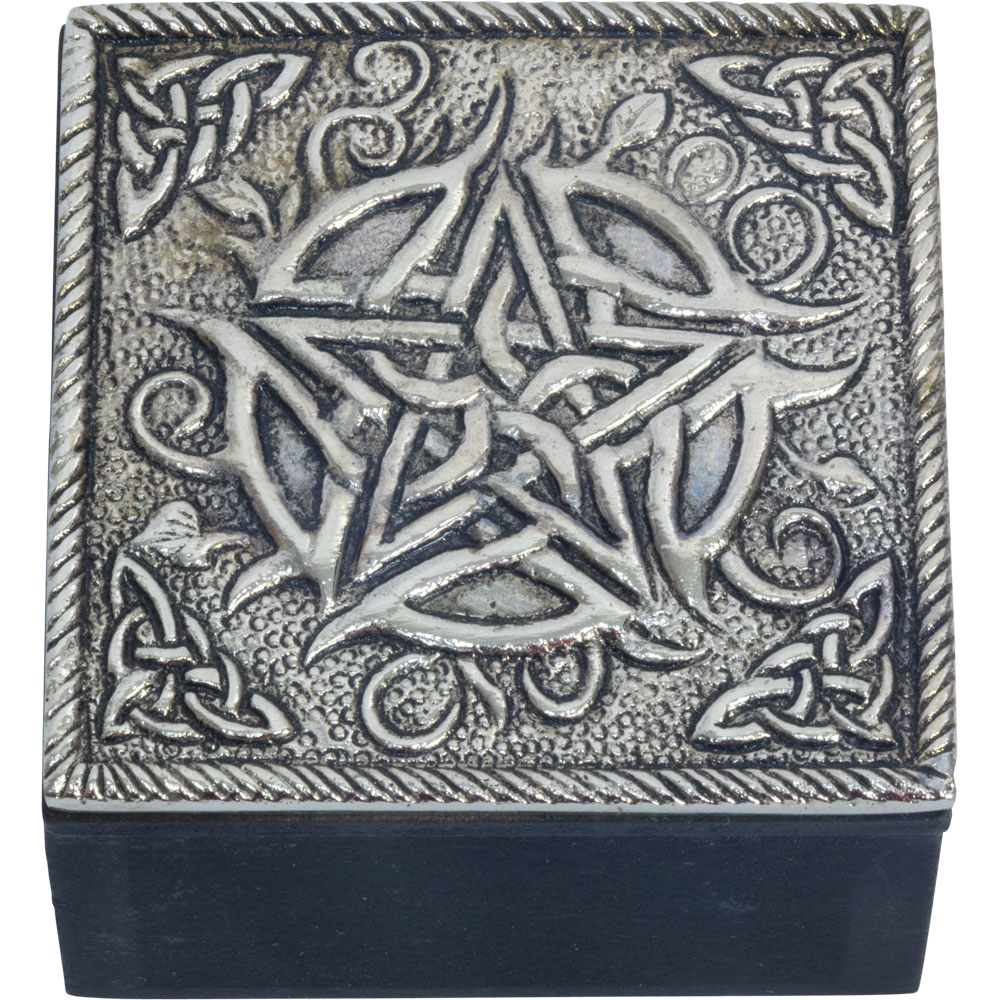 White Metal TRINKET BOX - Pentacle (each)