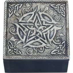 White Metal Trinket Box - Pentacle (each)