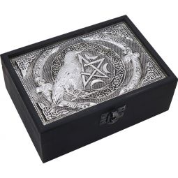 Velvet Lined Metal Top Wooden Box Raven w/ Pentacle (Each)