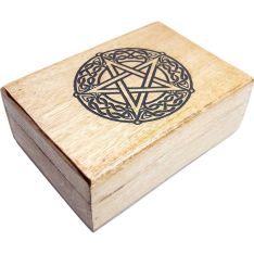 Mango Wood Box Laser Engraved - Pentacle (Each)