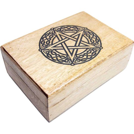 Mango Wood Box Laser Engraved - Pentacle (Each)